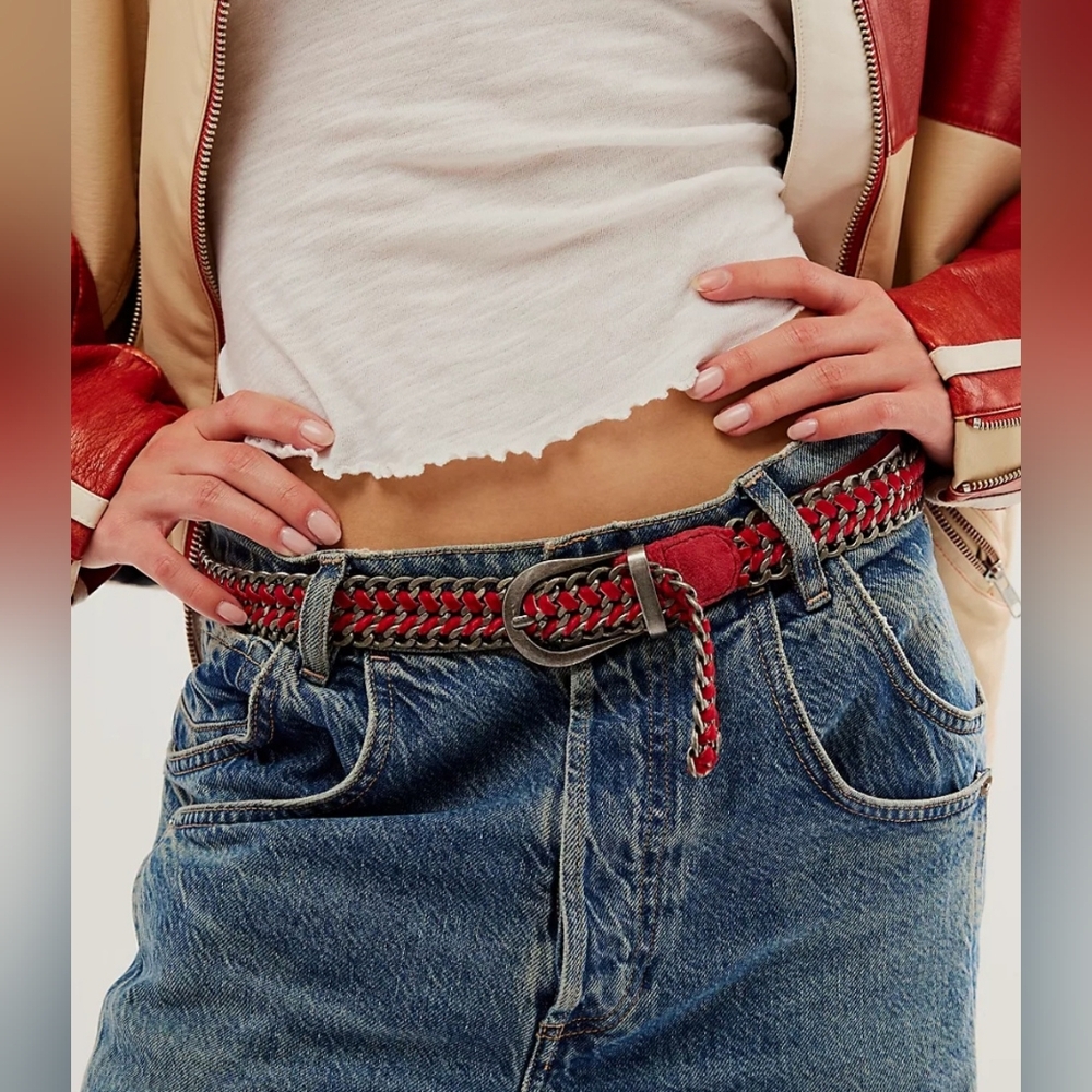 Free People Friday I'm In Love Blue Velvet And Chain Belt - Picture 5 of 6